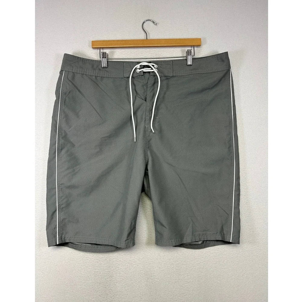 Surf Beach Old Navy Mens 40 Gray Board Shorts‎ White Piping Swim Trunks 6897